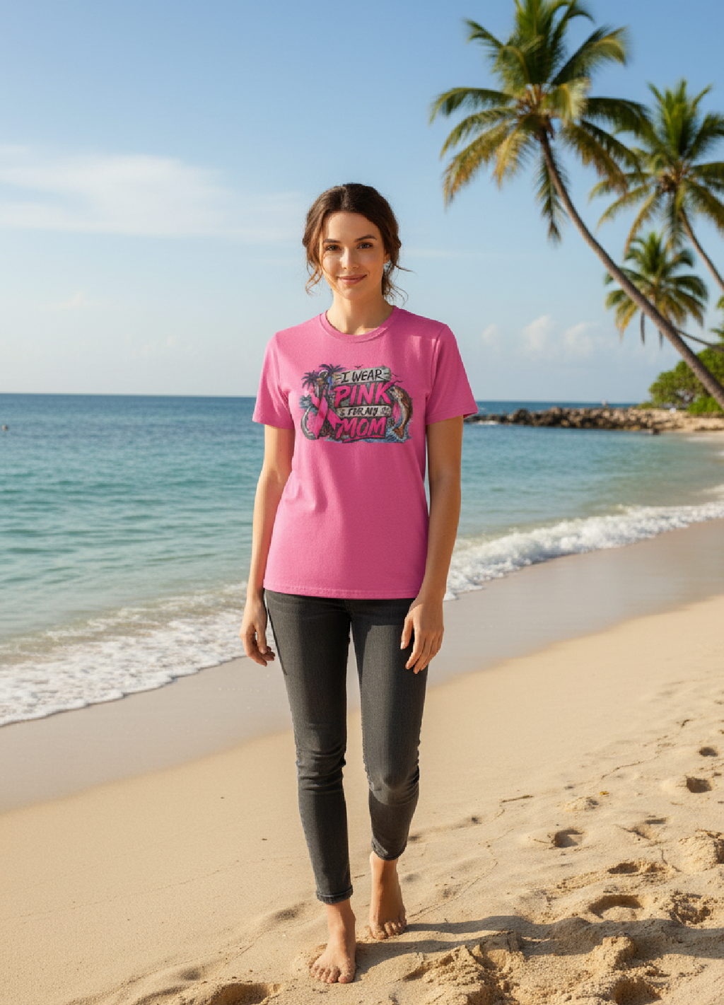 "I Wear Pink For My Mom" Redfish Graphic T-Shirt