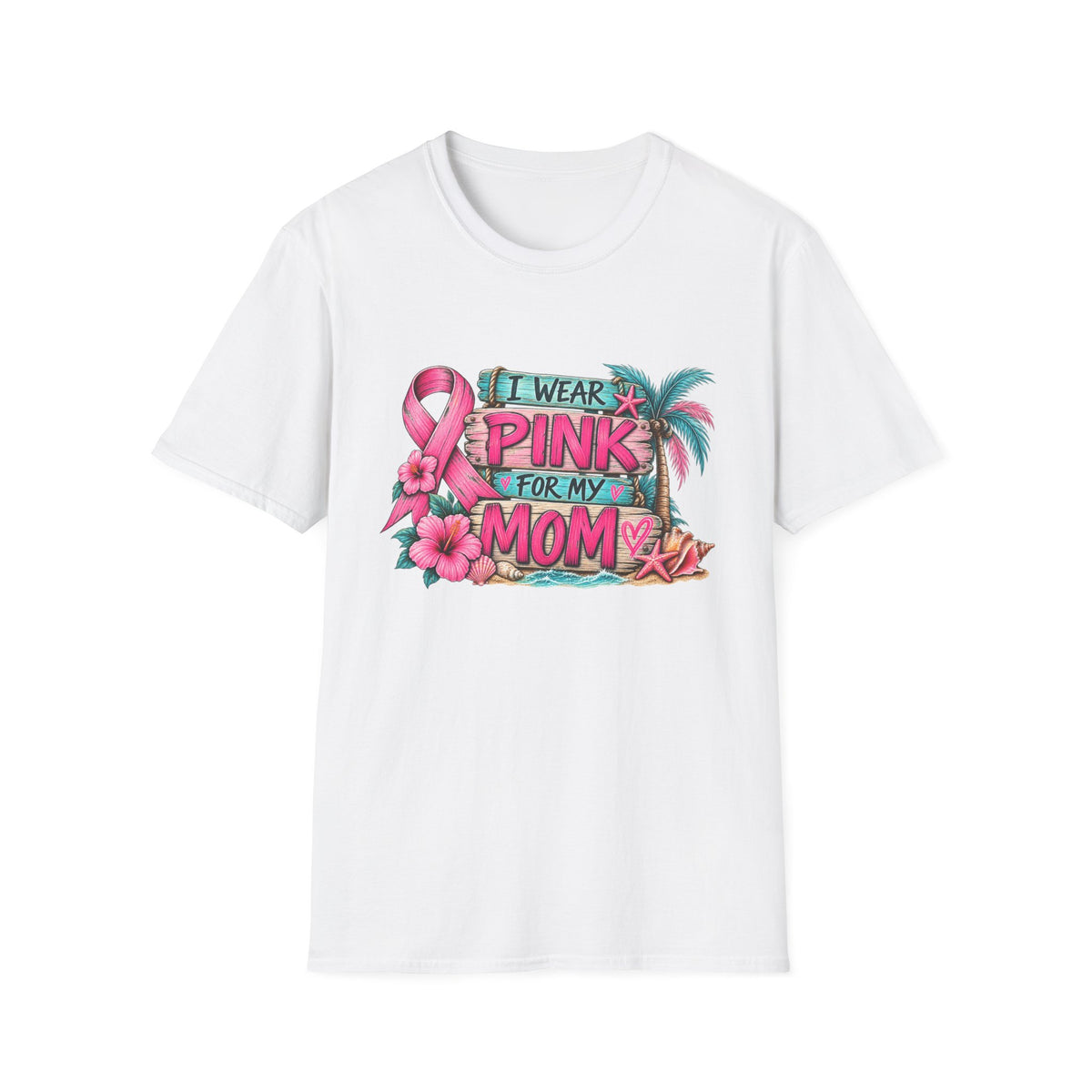 "I Wear Pink For My Mom" Hibiscus Graphic T-Shirt