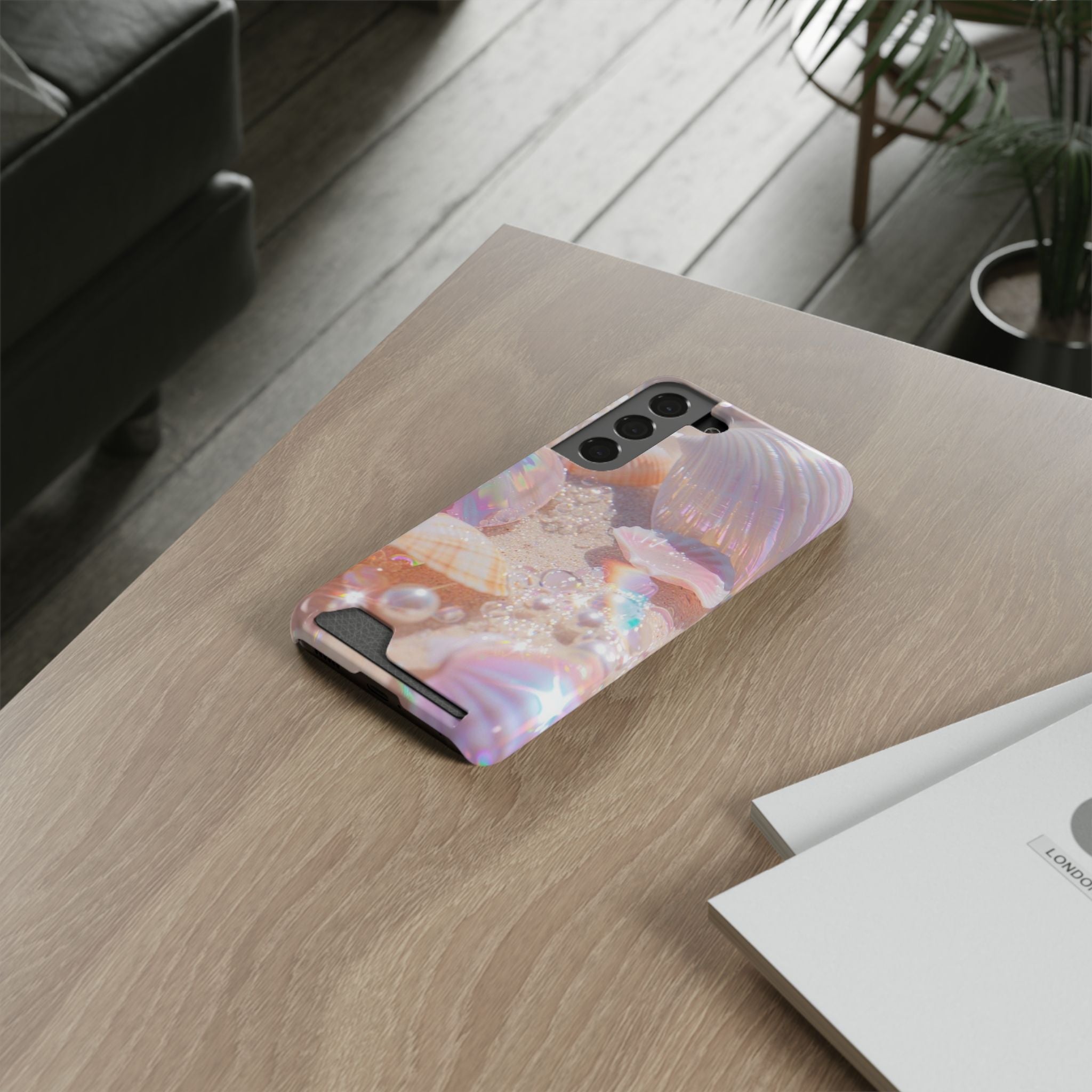 Iridescent Seashell Phone Case with Card Holder