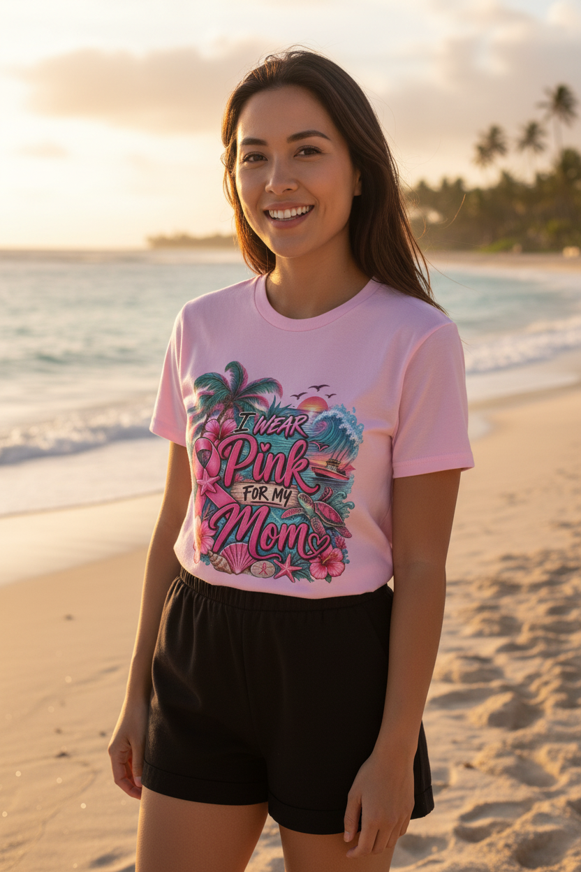 "I Wear Pink For My Mom" Sea Turtle Graphic T-Shirt