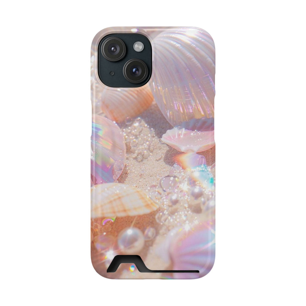 Iridescent Seashell Phone Case with Card Holder