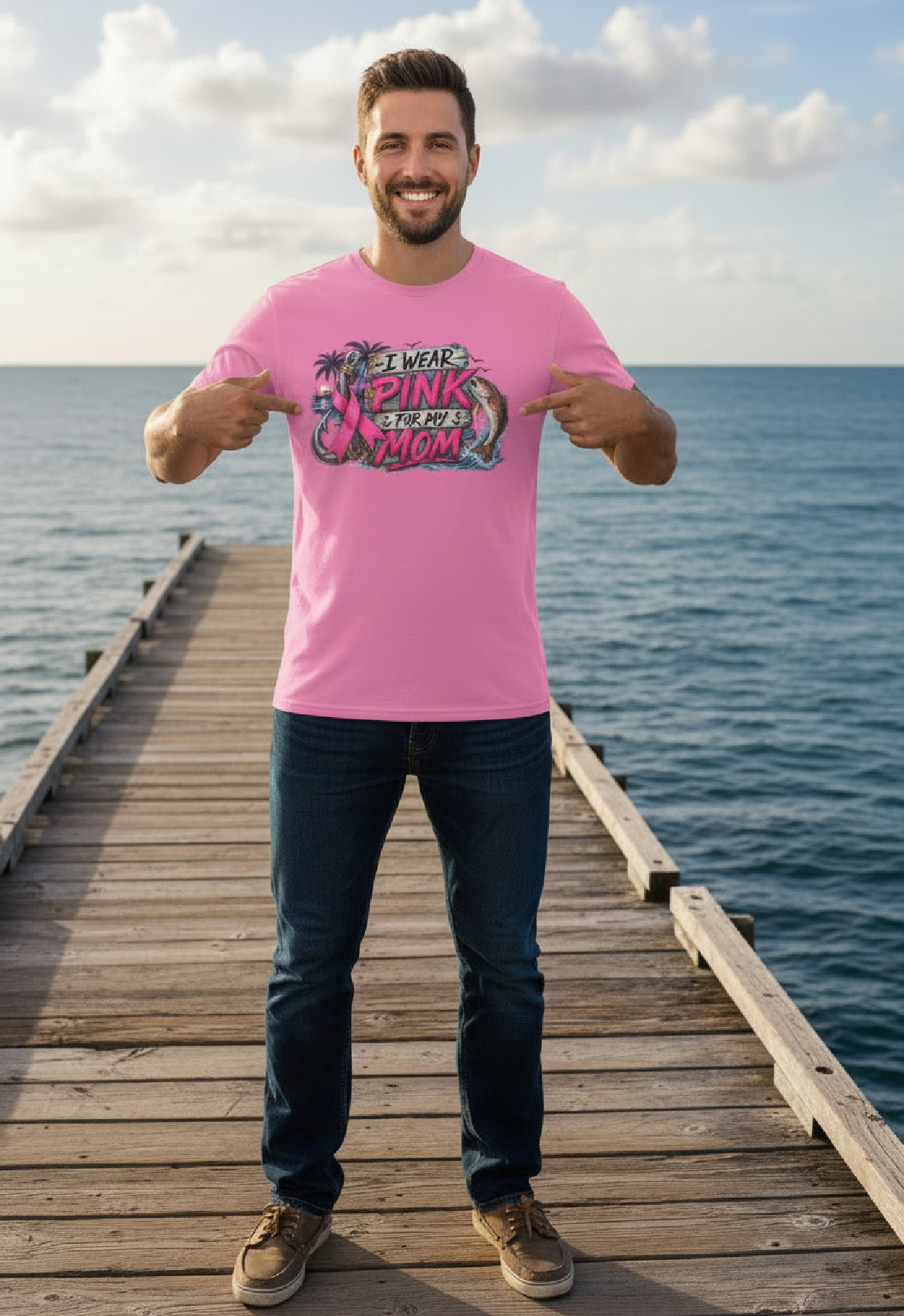 "I Wear Pink For My Mom" Redfish Graphic T-Shirt